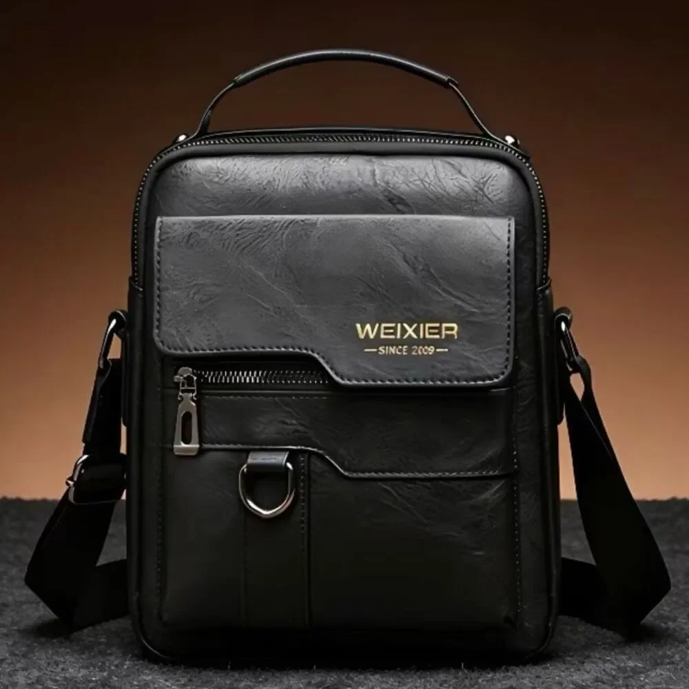 NWT WEIXIER Vintage Black Shoulder Spacious Multi-Pocket Office Travel Men’s Bag